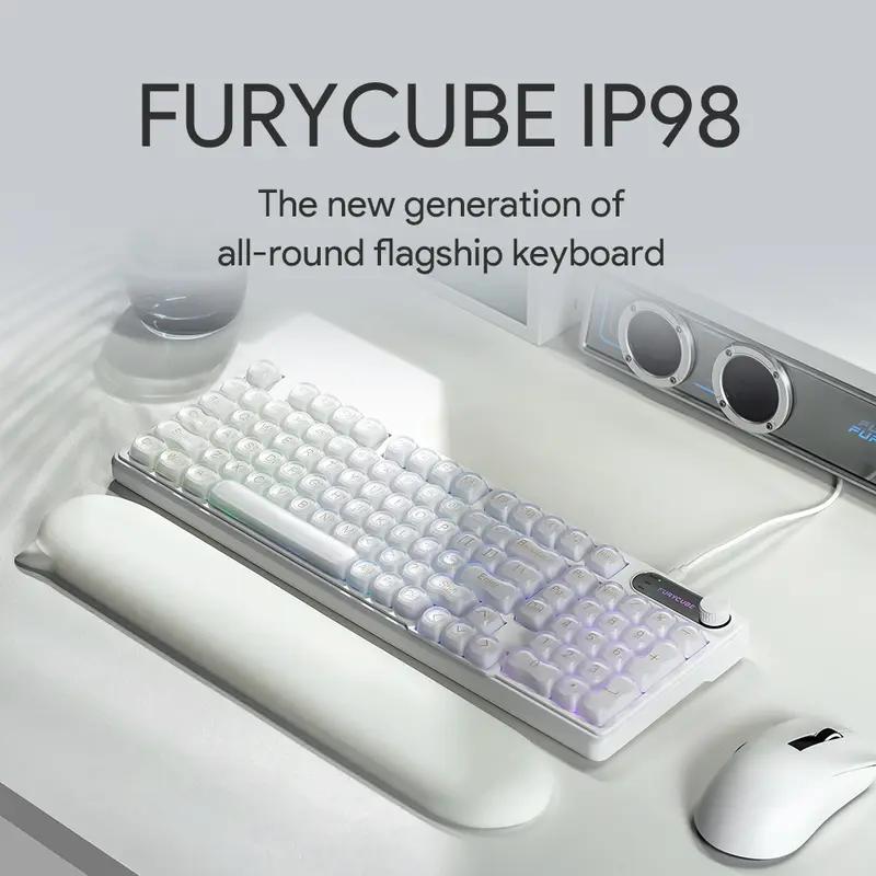 FURYCUBE IP98 Mechanical-feel OfficeGaming Keyboard - White Contour Lines